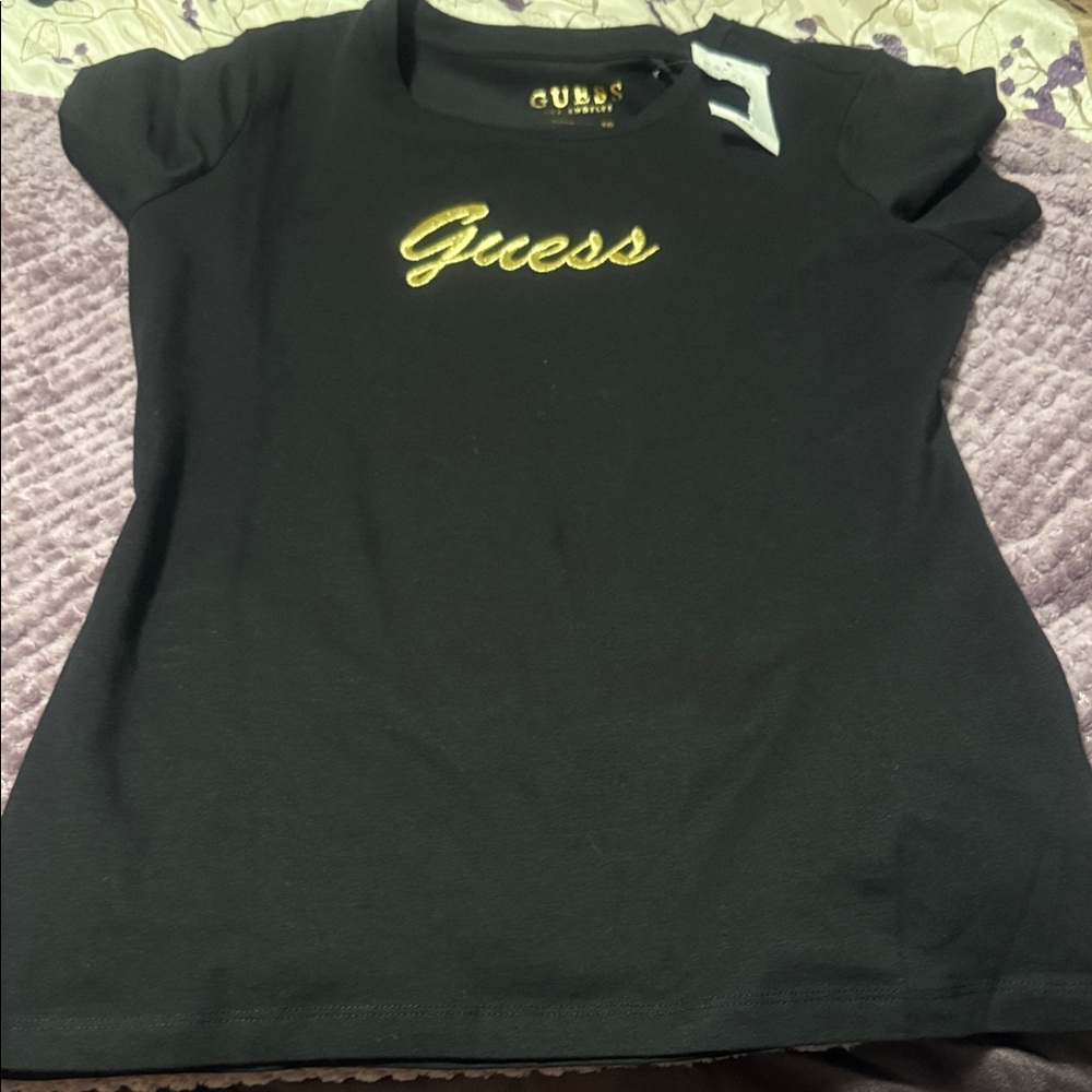 Guess Black Tee with Vibrant Yellow Script